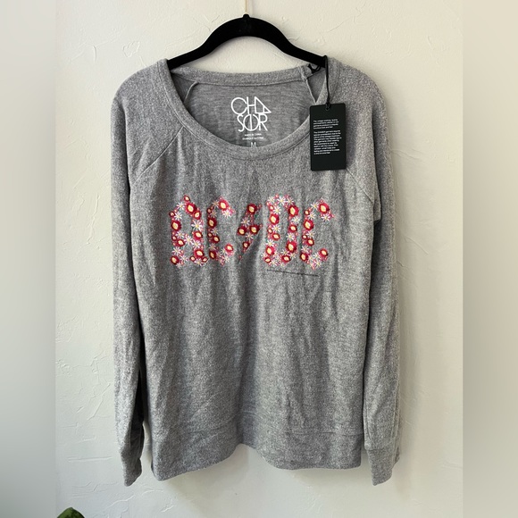 ❤️CHASER AC/DC FLORAL EMBROIDERY PULLOVER SWEATER M - Picture 4 of 6